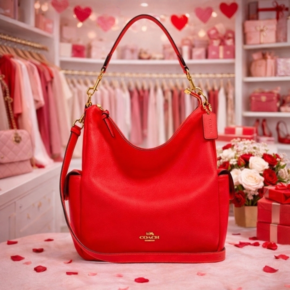 Coach Pennie Vibrant Red Leather Hobo Hand Shoulder Large Bag NWT - Picture 2 of 14